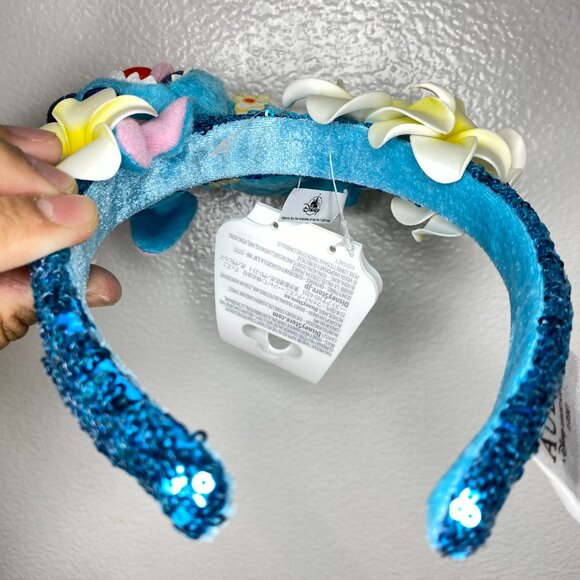 Disney Aulani Resort Lilo & Stitch Plumeria Blue Sequin Ears Headband Hawaii New main image 6